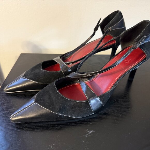 Cole Haan Black Leather & Suede Kitten Heels - Women's Size 8 - Picture 1 of 7